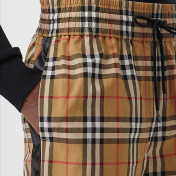 satin trim vintage check cotton trousers